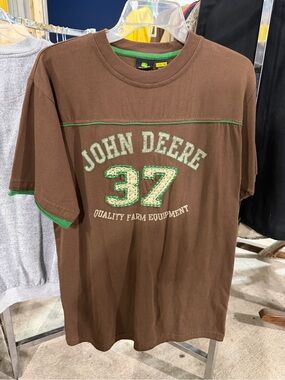 John Deere Brown Short Sleeve Tee with Green Accent Graphic